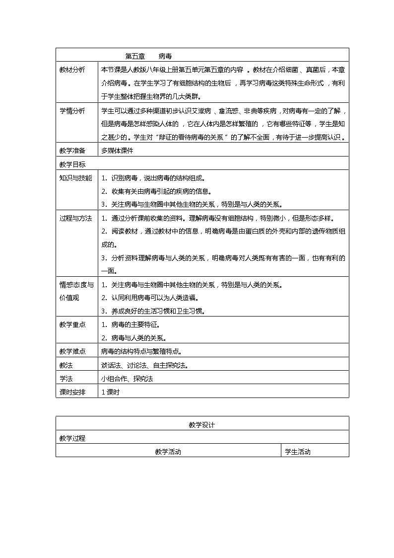 5.5 病毒 教案 人教版八年级上册生物01