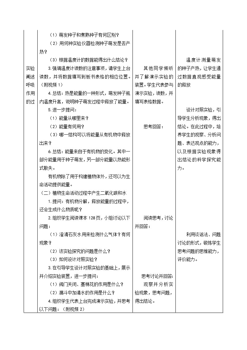 人教版(新课标)七年级生物上册:3.5.2 绿色植物的呼吸作用-教案第2页
