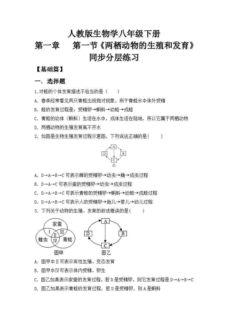 【核心素养目标】人教版初中生物八年级下册7.1.3《两栖动物的生殖和发育》课件+视频+教学设计+同步分层练习(含答案)01