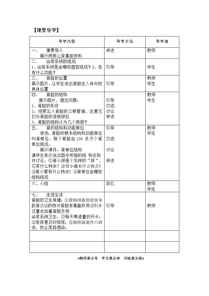 鲁科版(五四学制)生物七年级上册 4.5.1 尿的形成与排出 导学案第2页