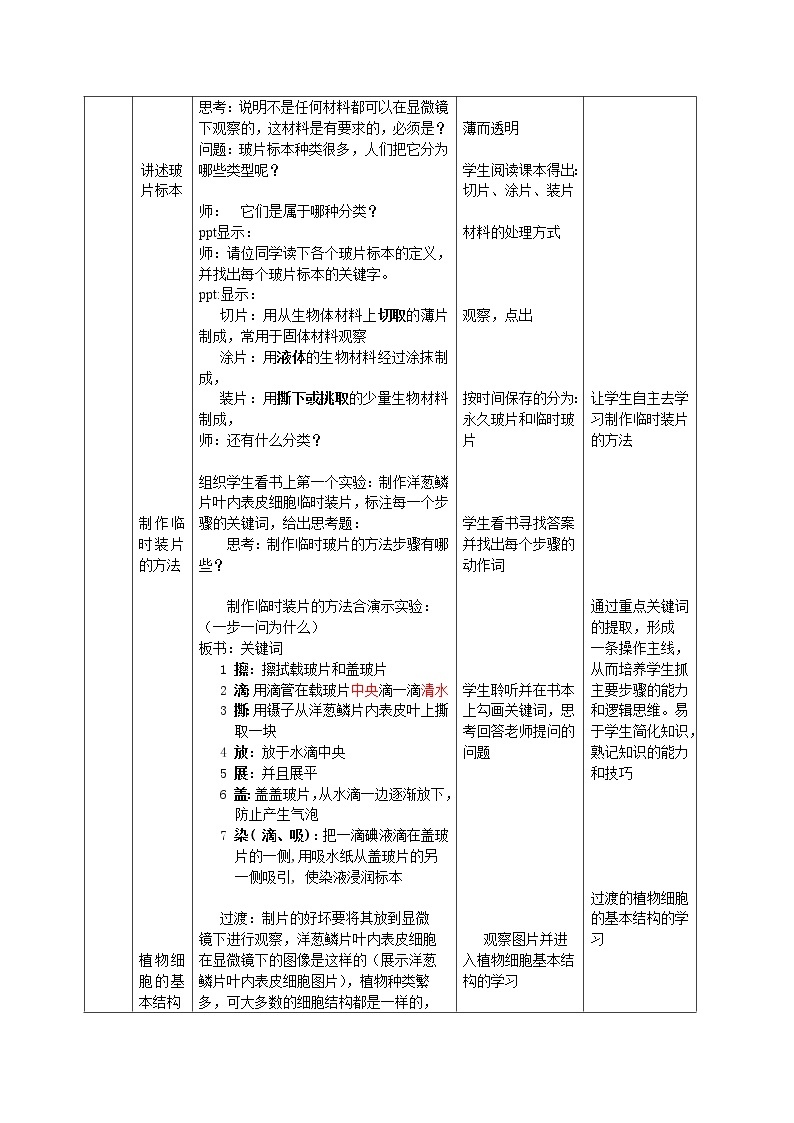 2021年人教版七年级上册《植物细胞》教案02