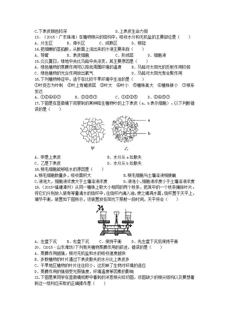 2021-2022人教版七年级生物上册 第三单元第三章绿色植物与生物圈的水循环检测题（含解析）02