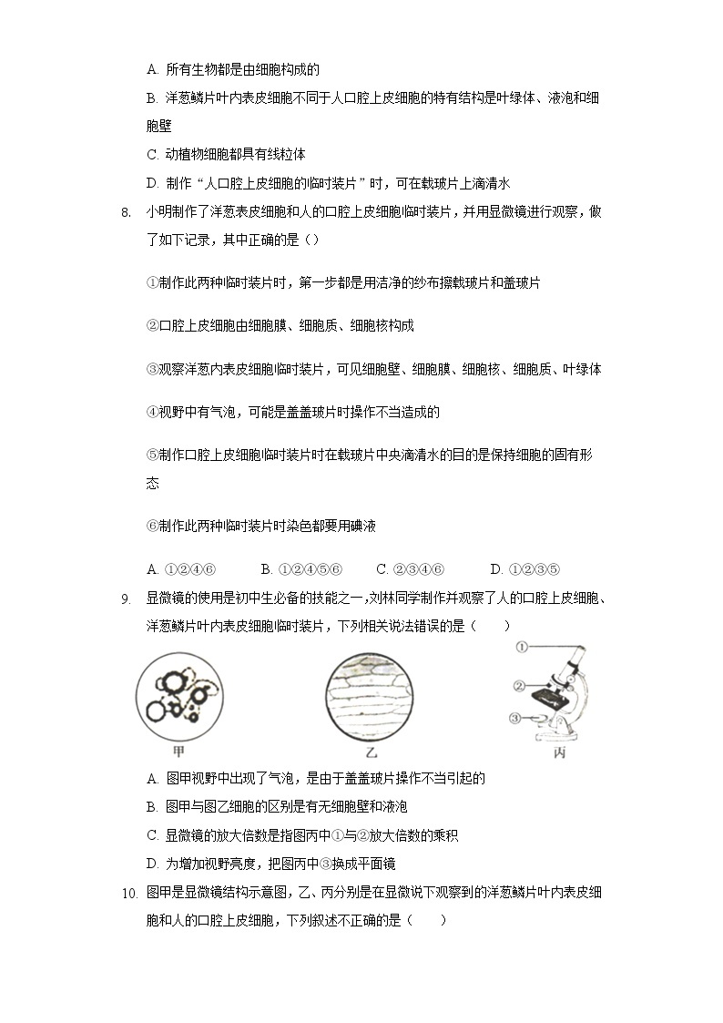 3.1细胞的基本结构和功能   同步练习   北师大版初中生物七年级上册03