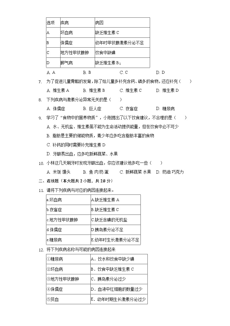 8.1人类的食物    同步练习   北师大版初中生物七年级下册02