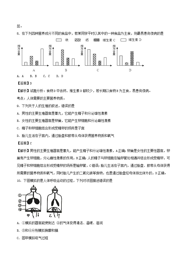2018年湖南省衡阳市中考生物真题试题(含解析)第3页