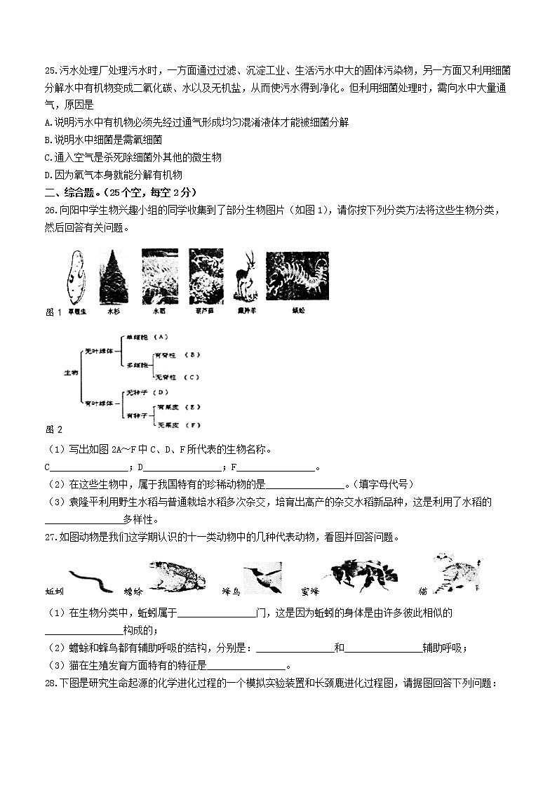 湖南省常德市澧县2021-2022学年八年级上学期期中生物试题(word版 含答案)第3页