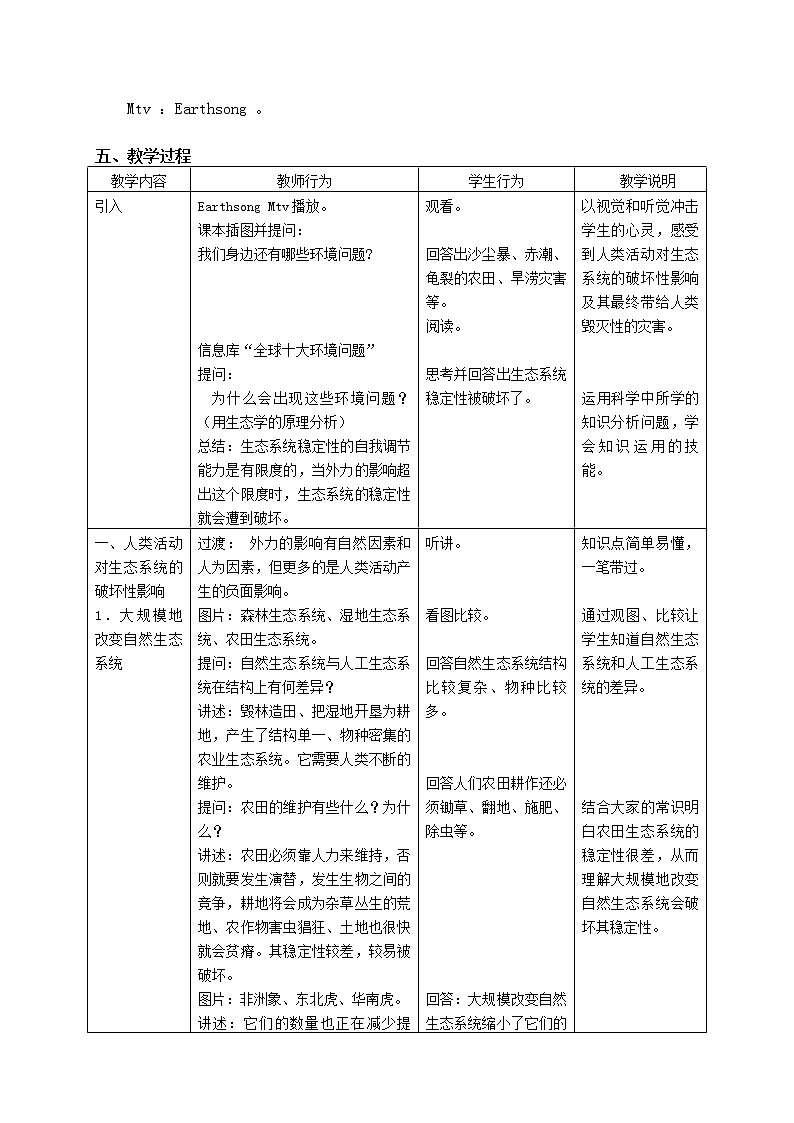5.3 生态系统的稳定性(课时3) 人类活动对生态系统稳定性的影响 教案-沪教版八年级生物第二册02