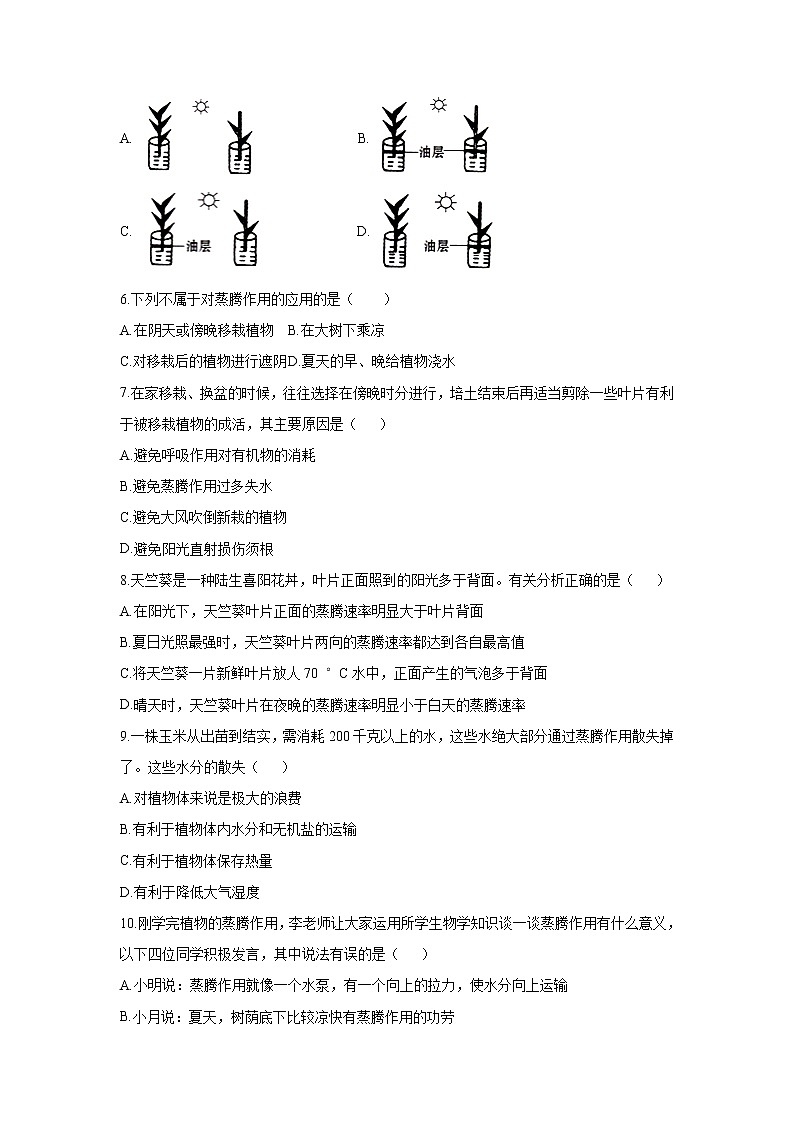 _3.5.4 蒸腾作用 同步练习 初中生物北师大版 七年级上册(2021年)第2页
