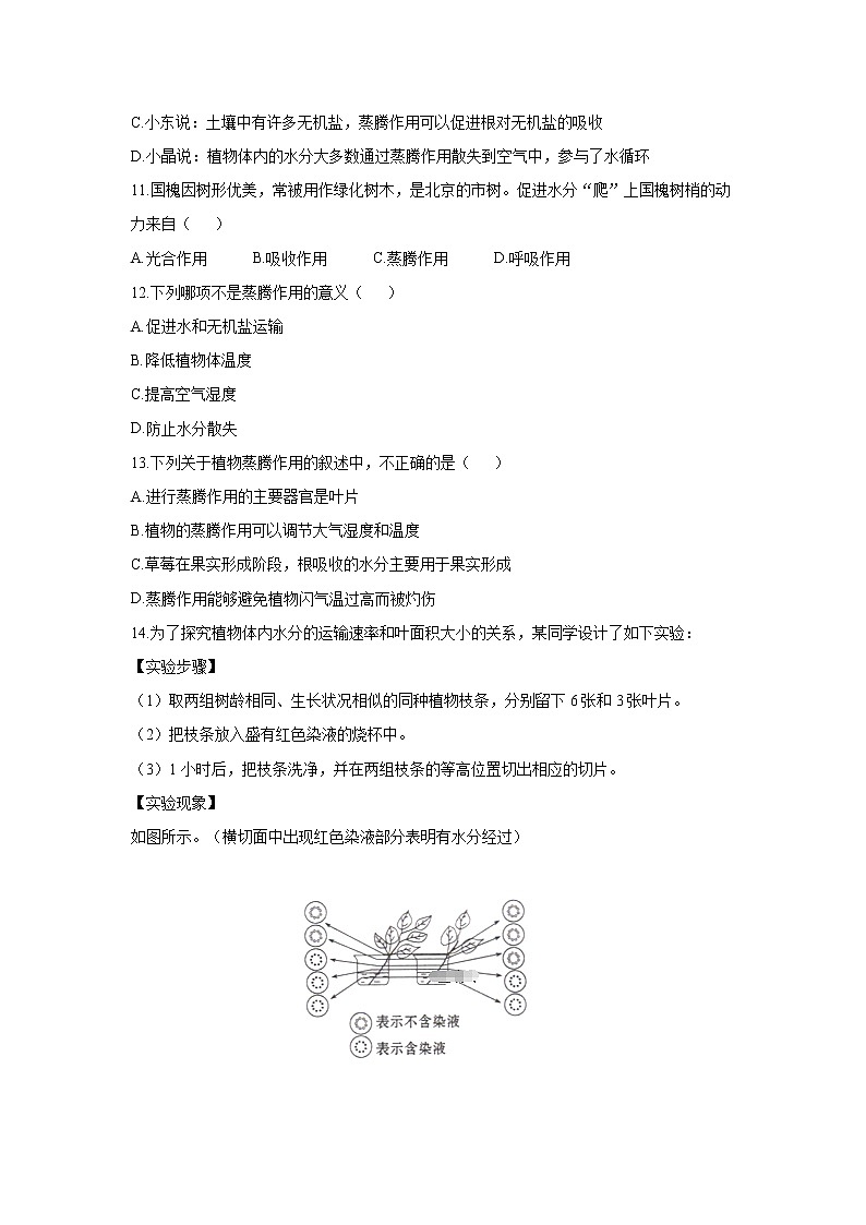 _3.5.4 蒸腾作用 同步练习 初中生物北师大版 七年级上册(2021年)第3页