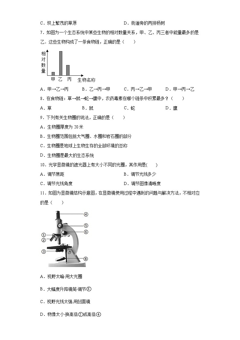 河南省许昌市襄城县2021-2022学年七年级上学期期中生物试题(word版 含答案)02