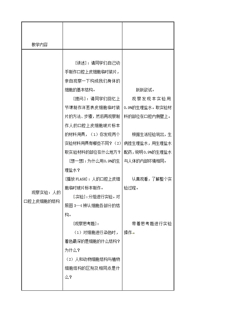 2021-2022学年初中生物苏教版七年级上册 3.2 人和动物细胞的结构和功能 同步教案第2页