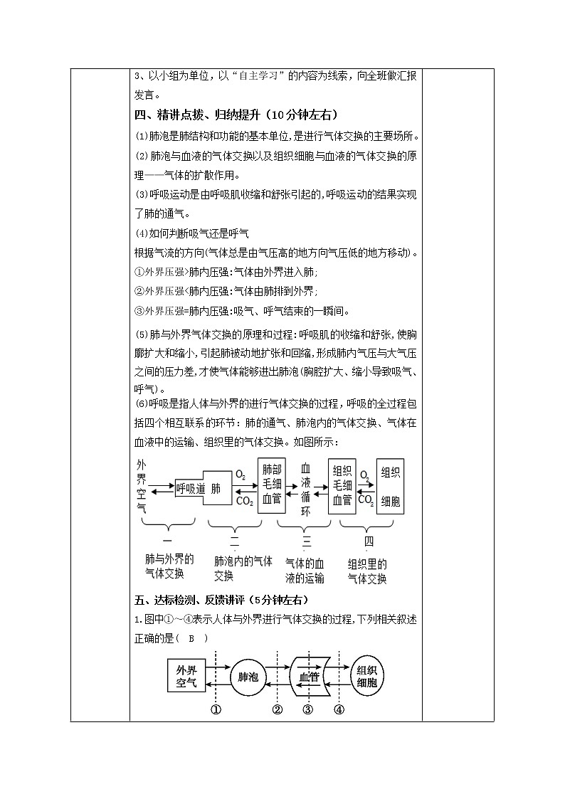 2021-2022學(xué)年初中生物魯科版（五四學(xué)制）七年級上冊 4.3.2 發(fā)生在肺內(nèi)的氣體交換  同步教案第3頁