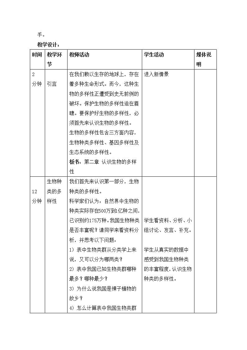 鲁科版(五四制)生物八下 9.2.1《认识生物的多样性》教案02