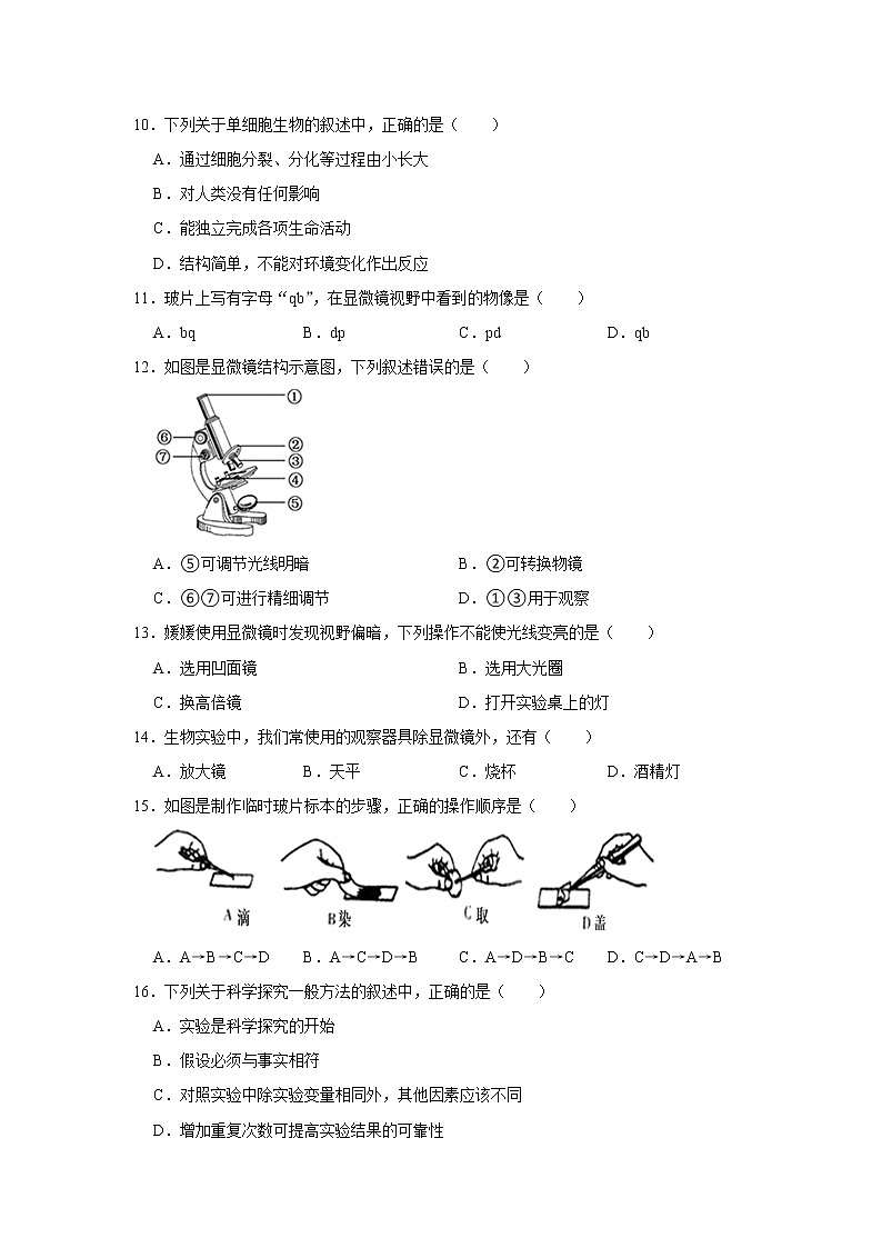 2021-2022学年江苏省盐城市七年级上学期期中生物试题(word版 含答案)02