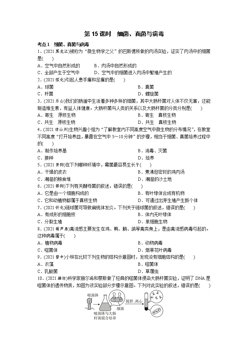15细菌、真菌与病毒-2022年中考生物一轮复习微专题考点过关带答案01