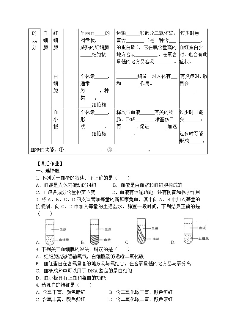 人教版（新课标）生物七下：4.1《流动的组织——血液》（课件+教案+练习）02