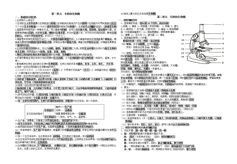 最新人教版七年级上册生物期末复习提纲01