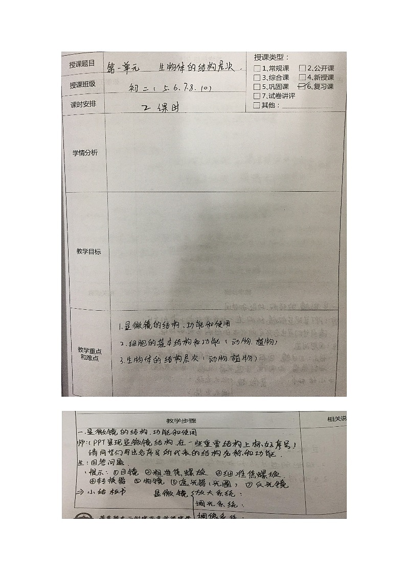 北师大版生物七年级上册 4.2 生物体的器官、系统(6)(教案)01