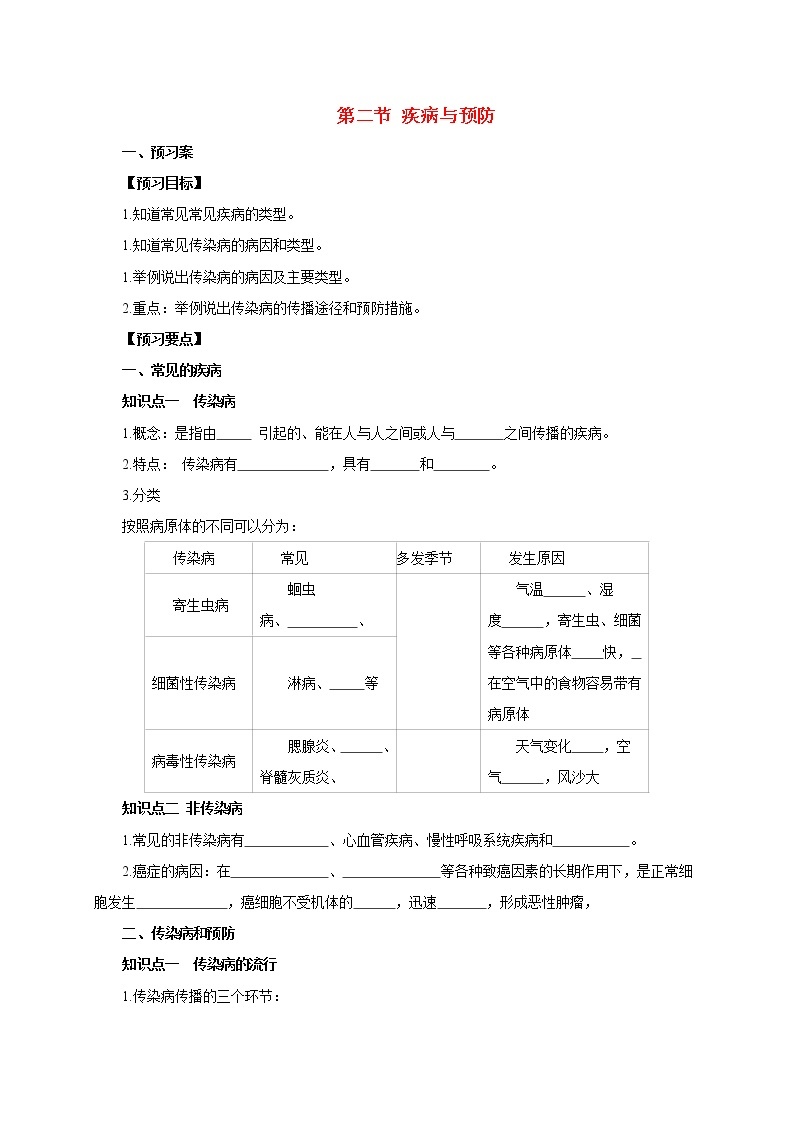 七年级生物下册 2.6.2疾病与预防导学案 冀教版01