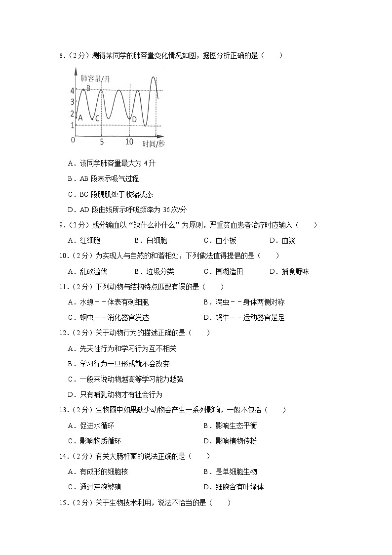 2020年湖南省岳阳市中考生物试卷【含答案+解析】(可打印)第2页