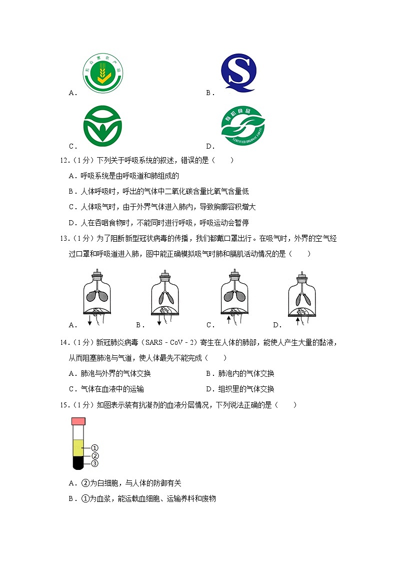 2020-2021学年吉林省吉林外语学校七年级(下)期中生物试卷(含答案)第3页