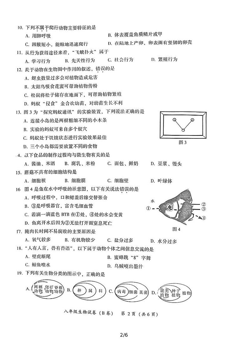 福建漳州2021—2022学年上学期教学质量检测(B卷)八年级生物试卷第2页