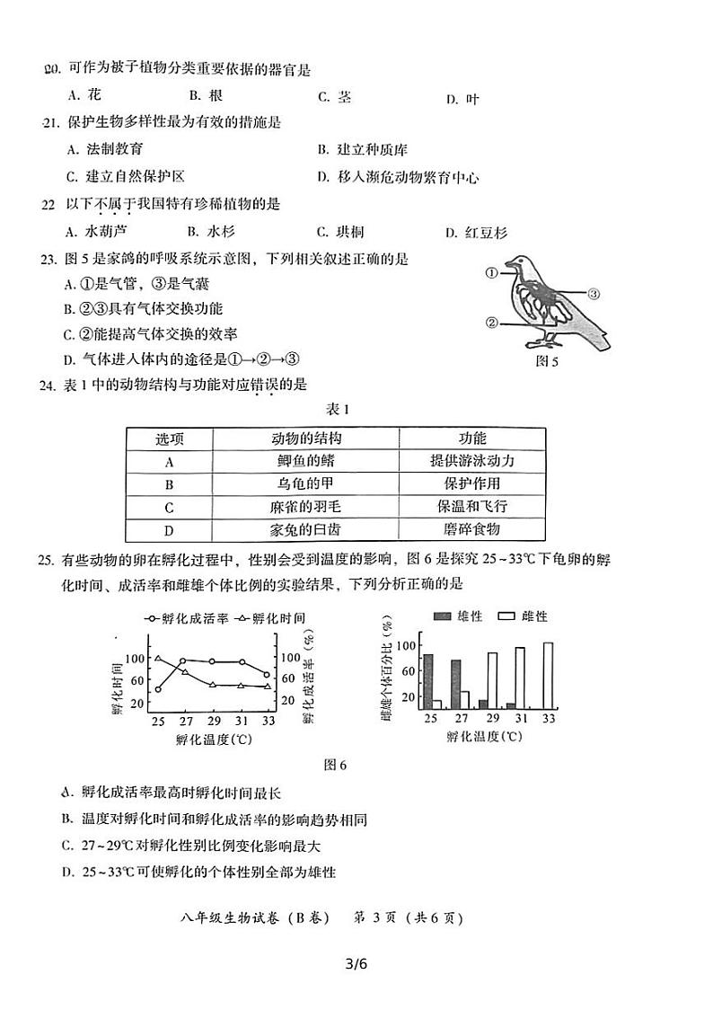 福建漳州2021—2022学年上学期教学质量检测(B卷)八年级生物试卷第3页