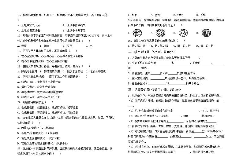 鲁教版七年级生物上册期末考试卷及答案【全面】第2页