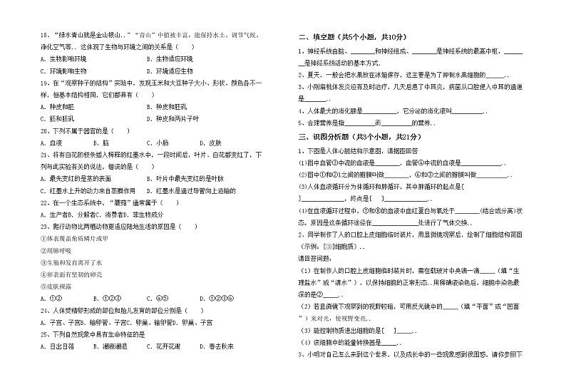 鲁教版七年级生物上册期末试卷(汇总)第2页