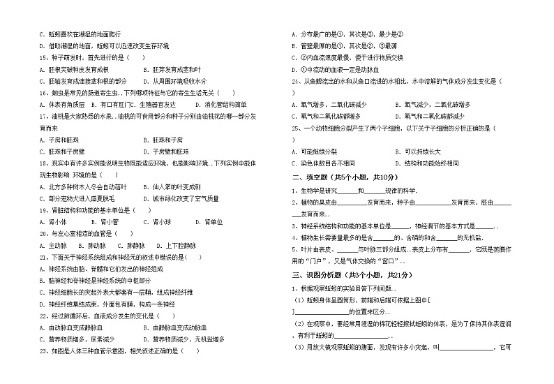 鲁教版七年级生物上册期中测试卷(完整版)第2页