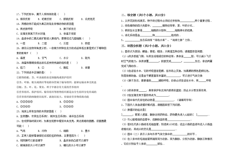 鲁教版七年级生物上册期中考试卷(最新)第2页