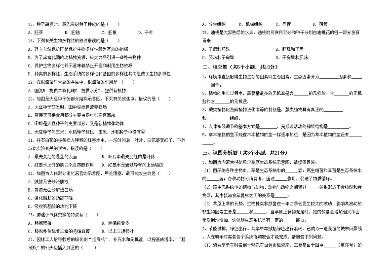 鲁教版七年级生物上册月考试卷(一套)第2页
