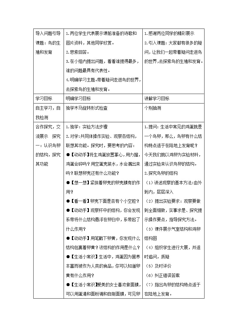八年级生物下册第七单元生物圈中生命的延续和发展第一章生物的生殖和发育第四节鸟的生殖和发育教案新人教版第2页