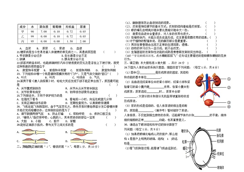 宁夏石嘴山市平罗县2021-2022年八年级上学期期末考试生物试题(word版 含答案)02