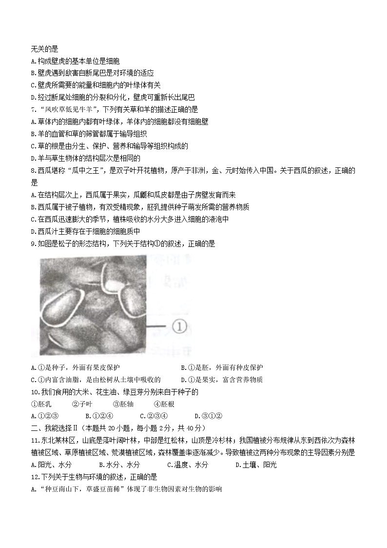 湖南省怀化市洪江市2021-2022学年七年级上学期期末生物试题(word版 含答案)02