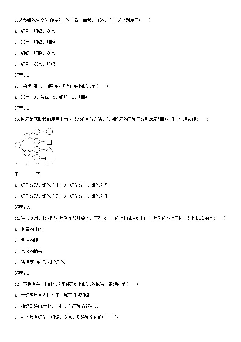 中考生物复习系列练习细胞构成生物体第3页