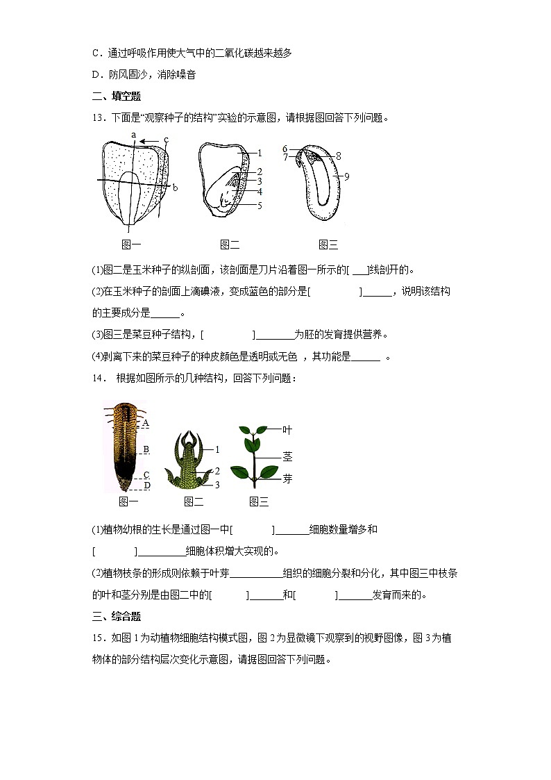 辽宁省盘锦市大洼区2021-2022学年七年级上学期期末生物试题(word版 含答案)03