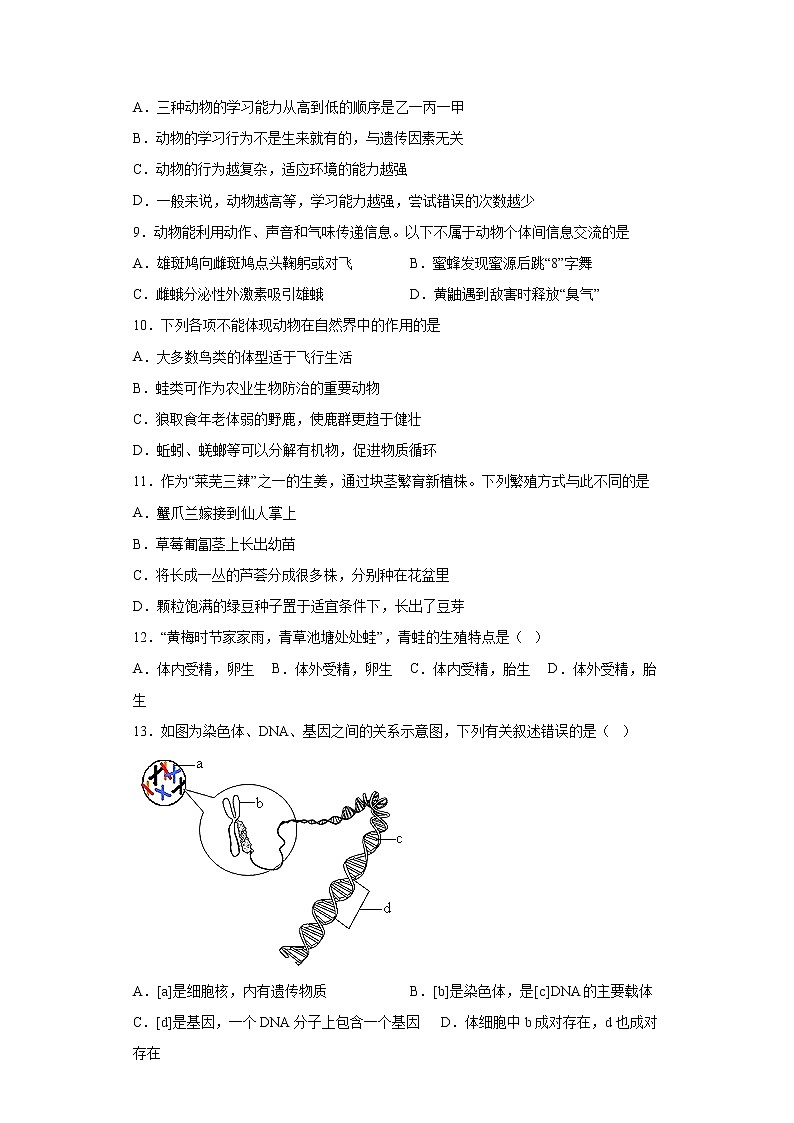 山東省濟(jì)南市萊蕪區(qū)2021-2022學(xué)年八年級(jí)上學(xué)期期末生物試題（word版 含答案）第2頁(yè)