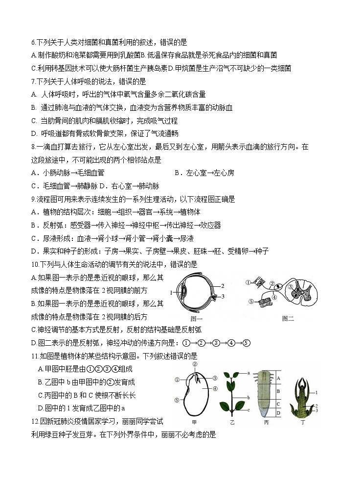 山东省菏泽市定陶区2020-2021学年九年级下学期期中考试(一模)生物试题第2页