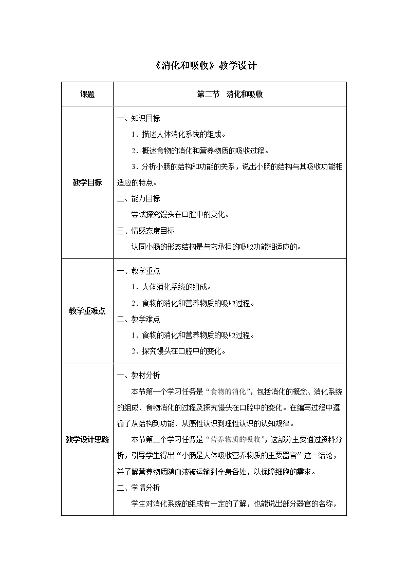 第二章第二节 消化和吸收教案01