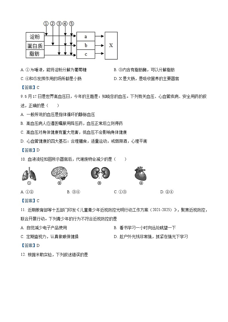 2021年江苏省盐城市第一初级中学中考一模生物试题及答案03