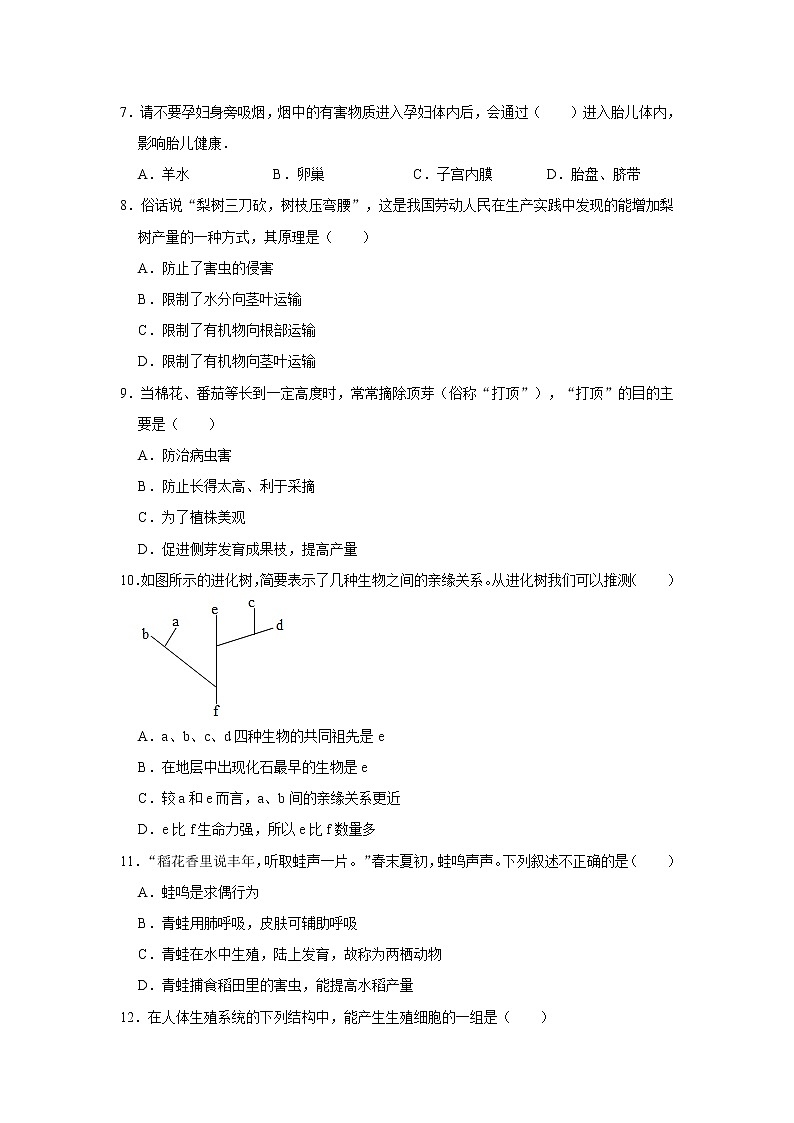 2021-2022学年山东省济南市高新区八年级(上)期末生物试卷 解析版02