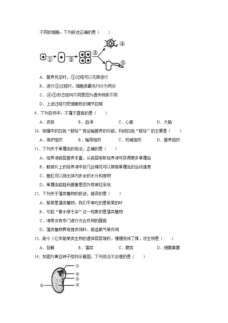 2021-2022学年河南省郑州市部分学校七年级(上)期末生物试卷 解析版第2页
