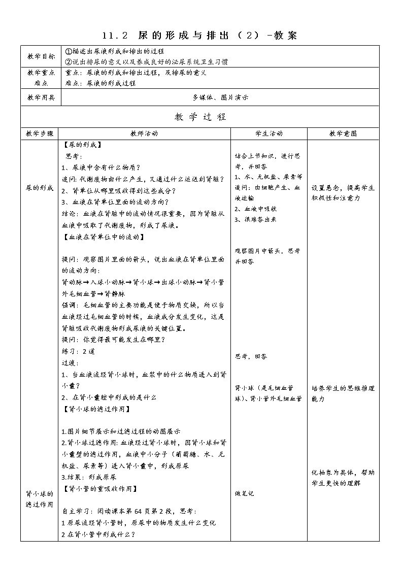 11.2 尿的形成与排出(2)(课件+教案+练习+学案)01