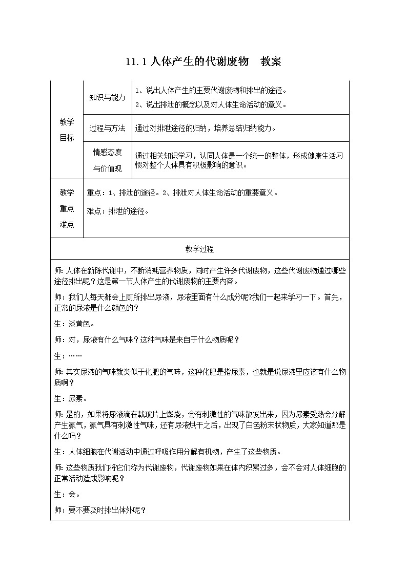 11.1人体产生的代谢废物(课件+教案+练习+导学案)01