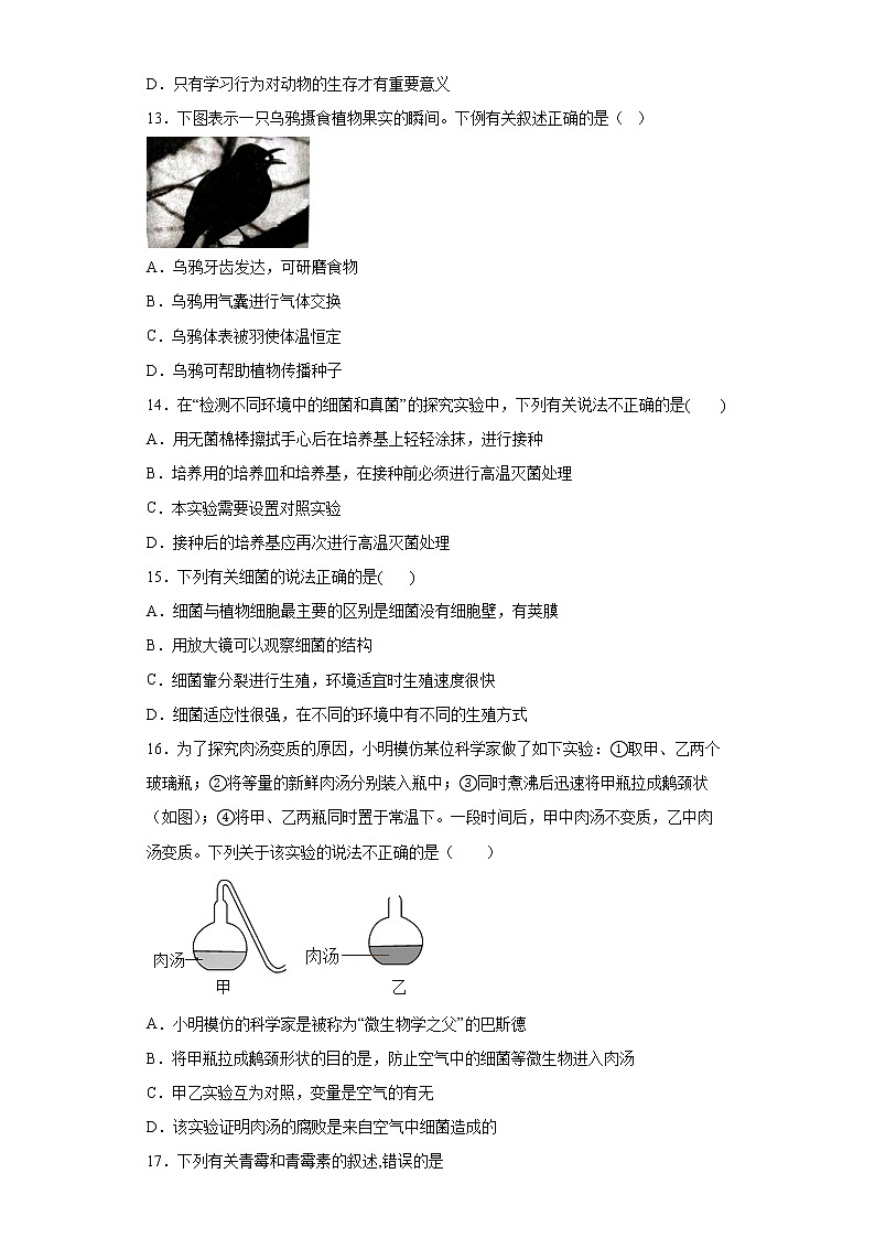 山东省临沂市平邑县2021-2022学年八年级上学期期中生物试题(word版含答案)03