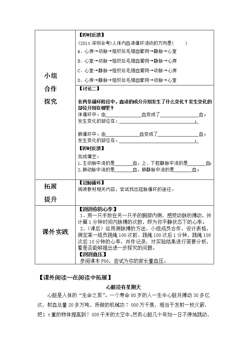 4.4.3輸送血液的泵——心臟 第二課時(shí) 導(dǎo)學(xué)案第2頁(yè)
