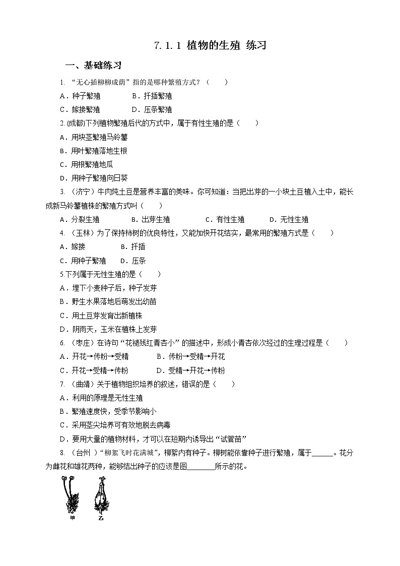 7.1.1 植物的生殖(课件+教案+练习+导学案)01