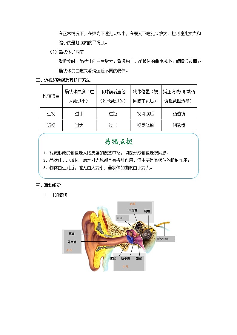 考点26 人体对外界环境的感知(解析版)-2022年生物中考一轮过关讲练(人教版)第2页