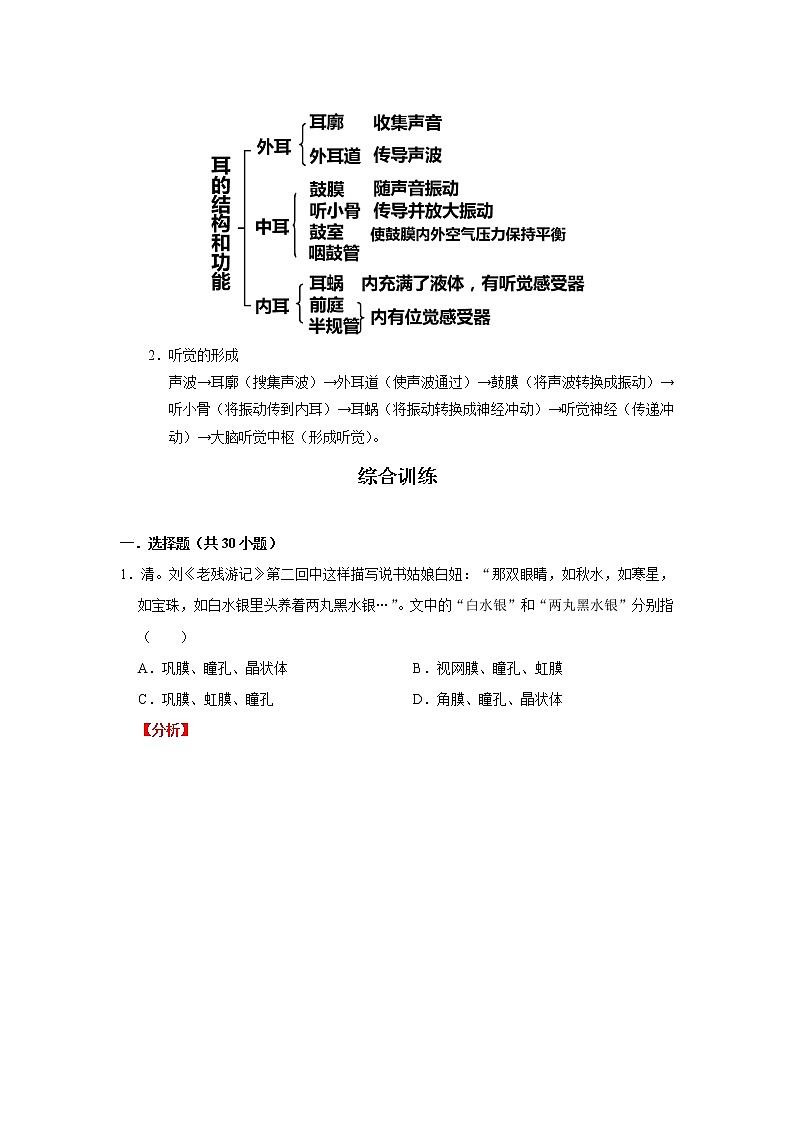 考点26 人体对外界环境的感知(解析版)-2022年生物中考一轮过关讲练(人教版)第3页